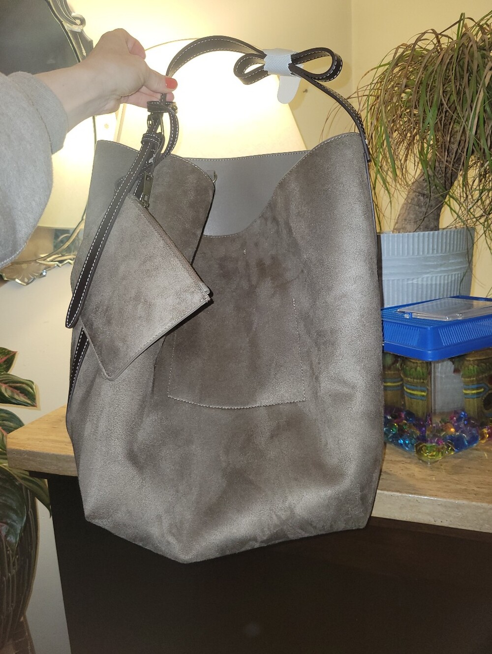 $75 GAP Microfiber Vegan Suede Taupe Large Tote Bucket Bag